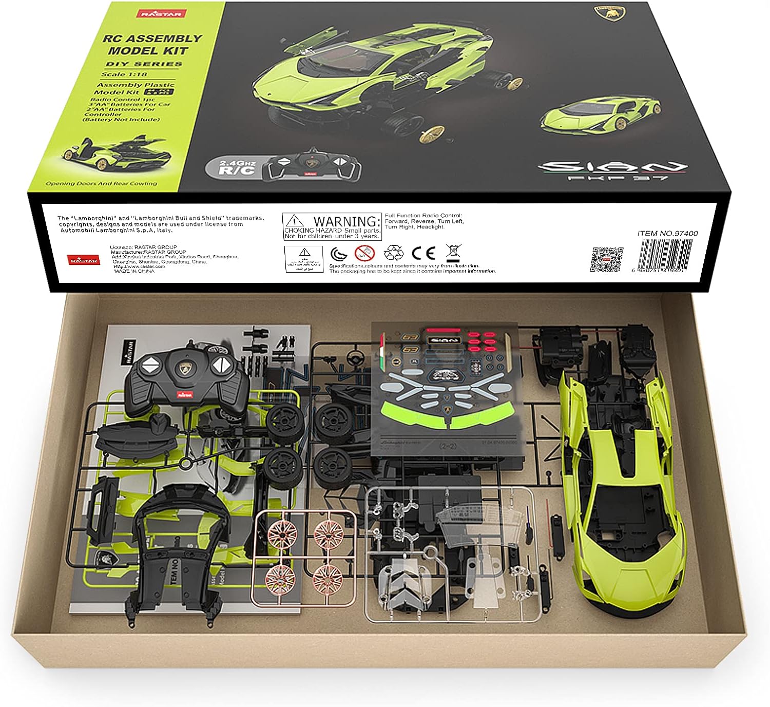 RASTAR 97400 1/18 LAMBORGHINI RC CAR BUILDING KITS (64 PCS & 8 PTS)