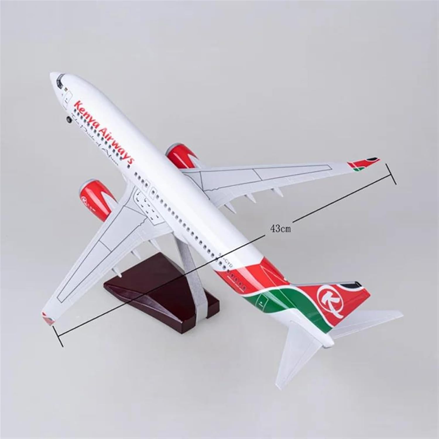 AIRPLANE DIECAST METAL KENYA AIRWAYS B737 RESIN WITH LED 47CM