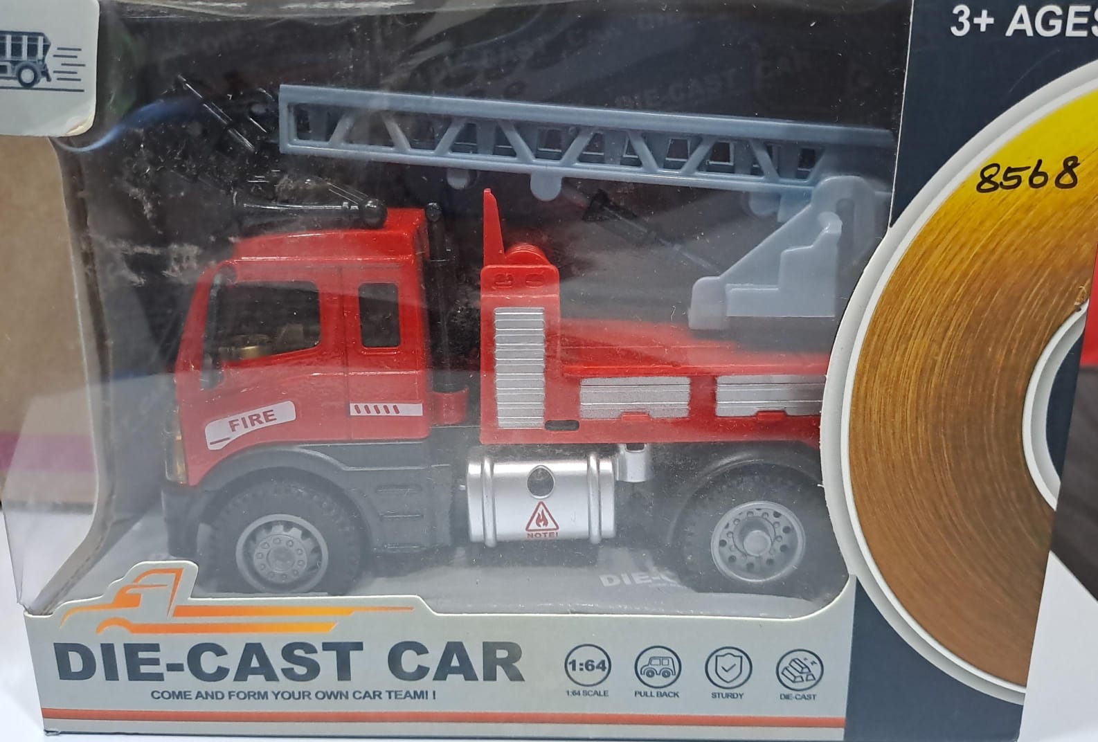 DIE CAST 1:64 RC PULL BACK FIRE CRANE TRUCK 6460