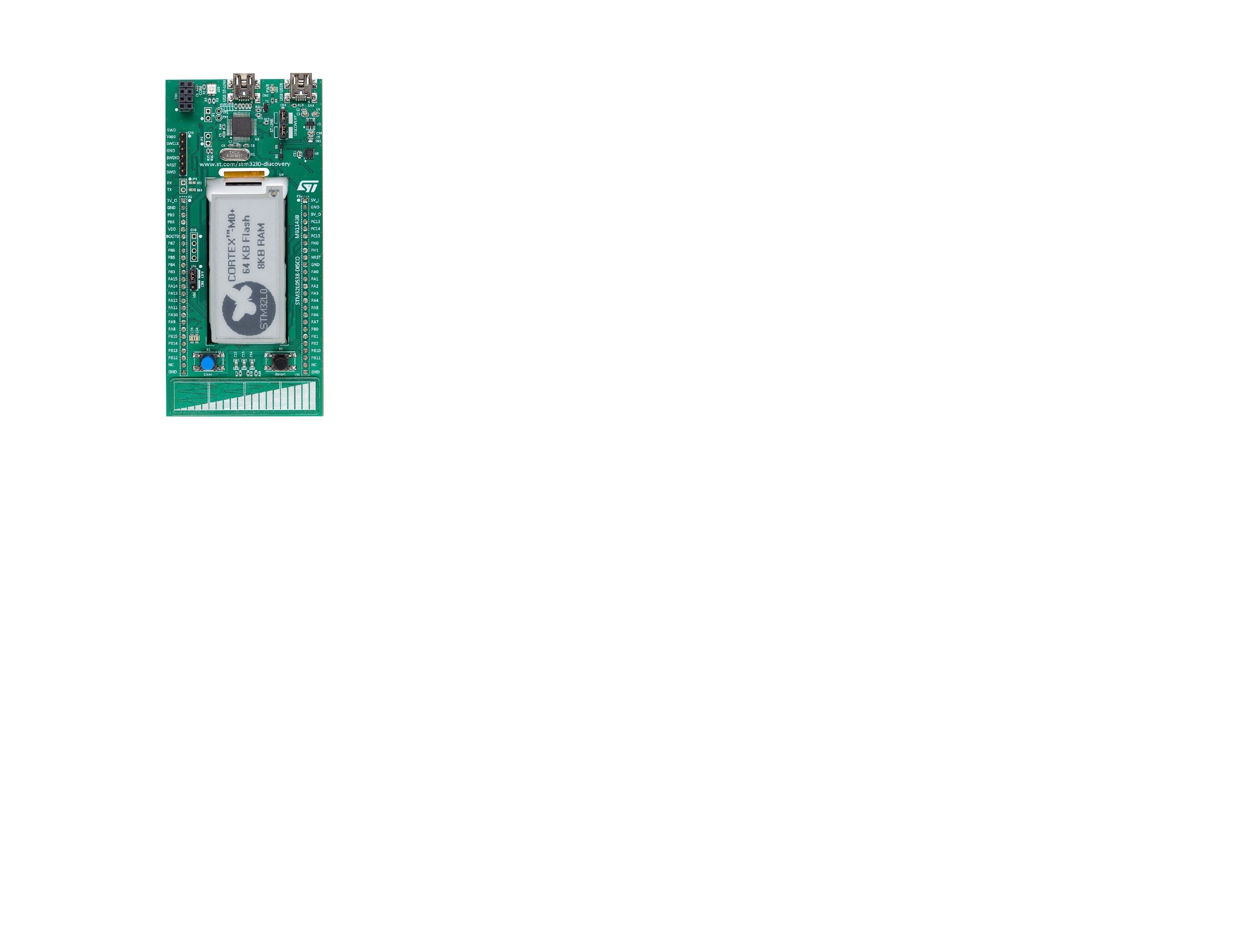 STMICROELECTRONICS STM32L152C-DISCO Evaluation Board, STM32L152RC MCU, On-Board ST-LINK/V2, LCD, Two Pushbuttons, Extension header