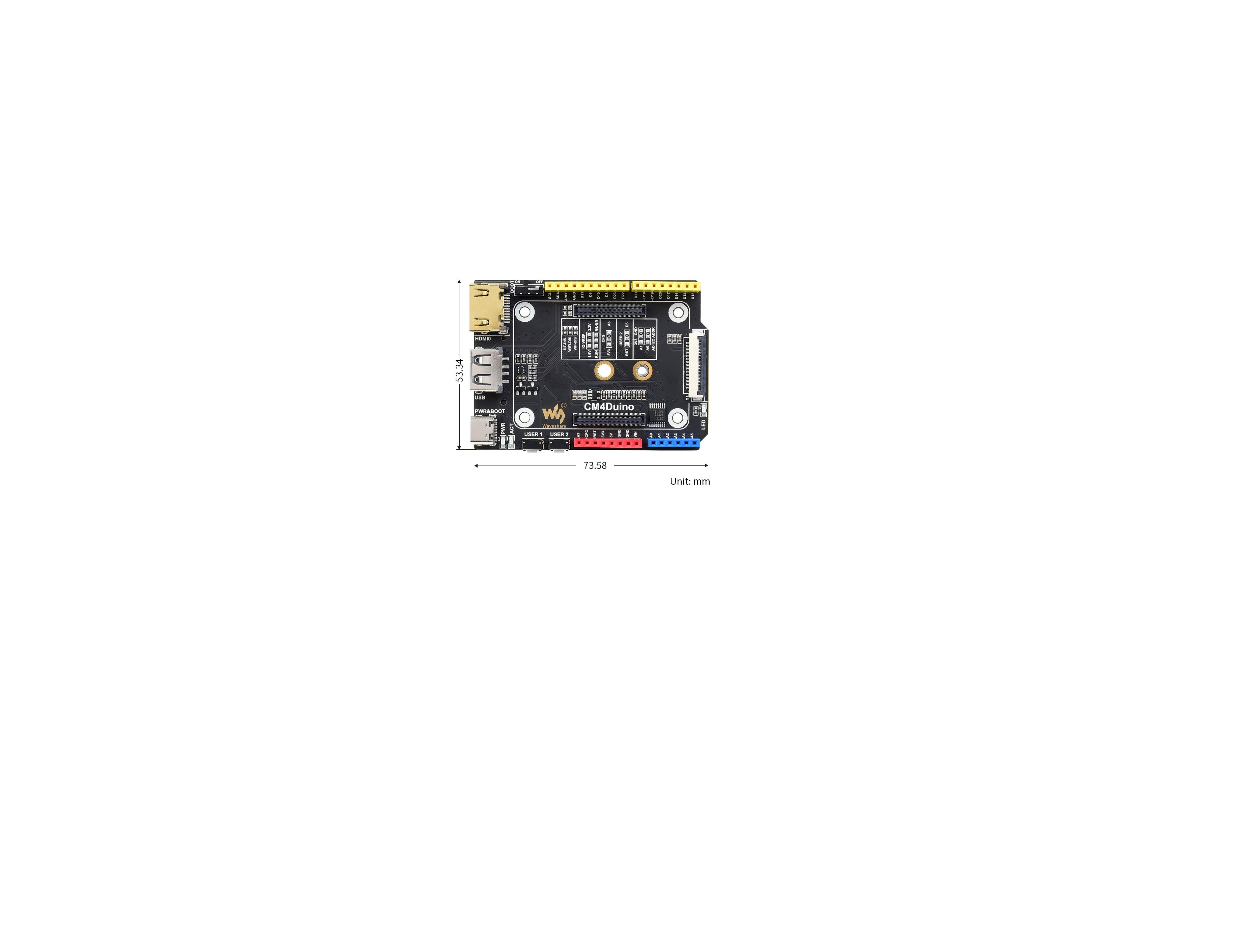 Waveshare Arduino Compatible Base Board For Raspberry Pi Compute Module 4, HDMI, USB, M.2 Slot